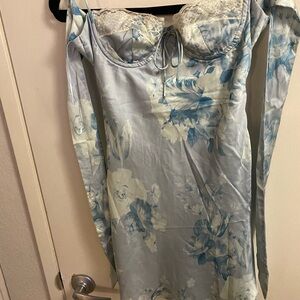 Blue Satin Floral Chemise with Delicate Straps